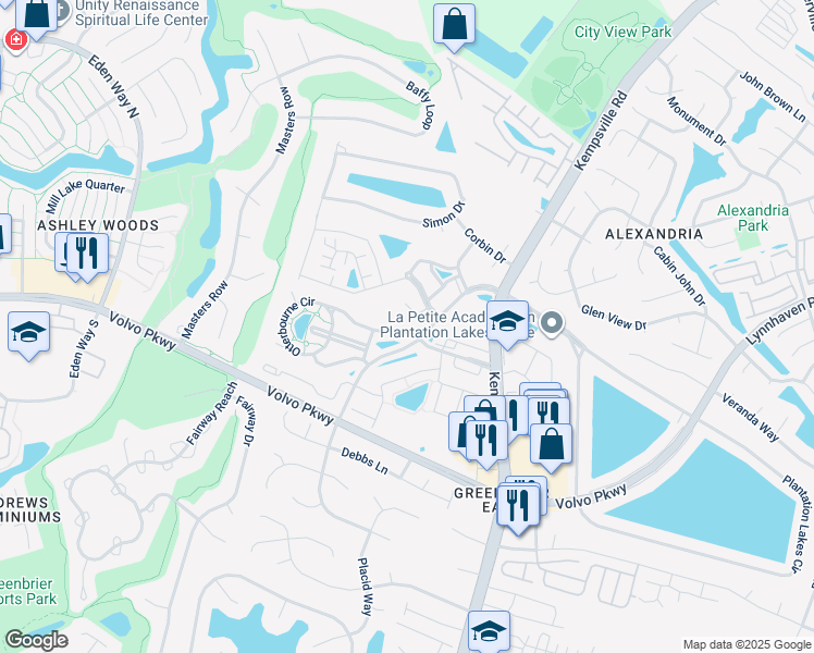 map of restaurants, bars, coffee shops, grocery stores, and more near 1550 Long Parish Way in Chesapeake