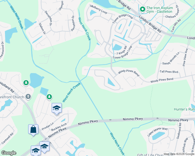 map of restaurants, bars, coffee shops, grocery stores, and more near 2521 Springhaven Drive in Virginia Beach
