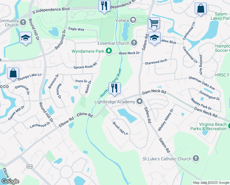 map of restaurants, bars, coffee shops, grocery stores, and more near 4009 Vinland Circle in Virginia Beach