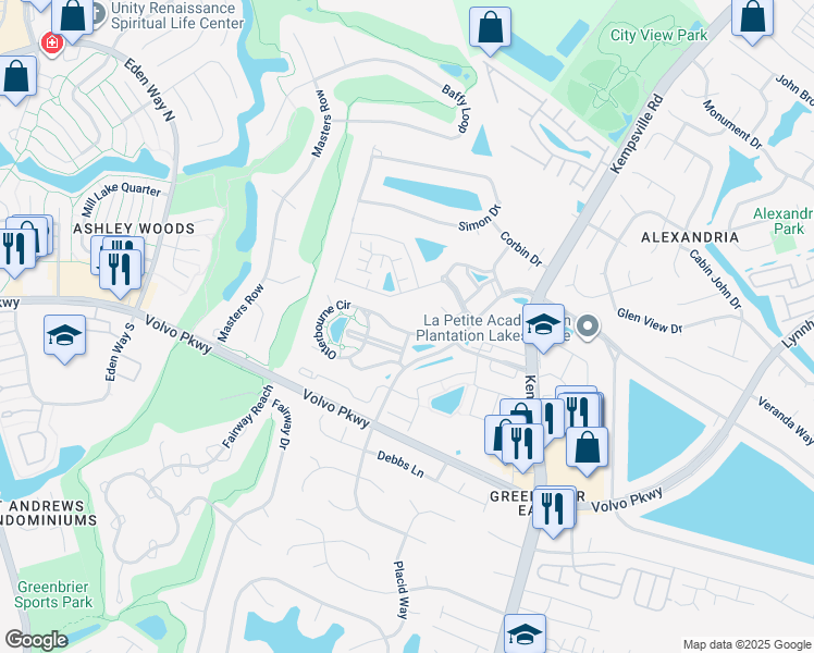 map of restaurants, bars, coffee shops, grocery stores, and more near 1524 Long Parish Way in Chesapeake