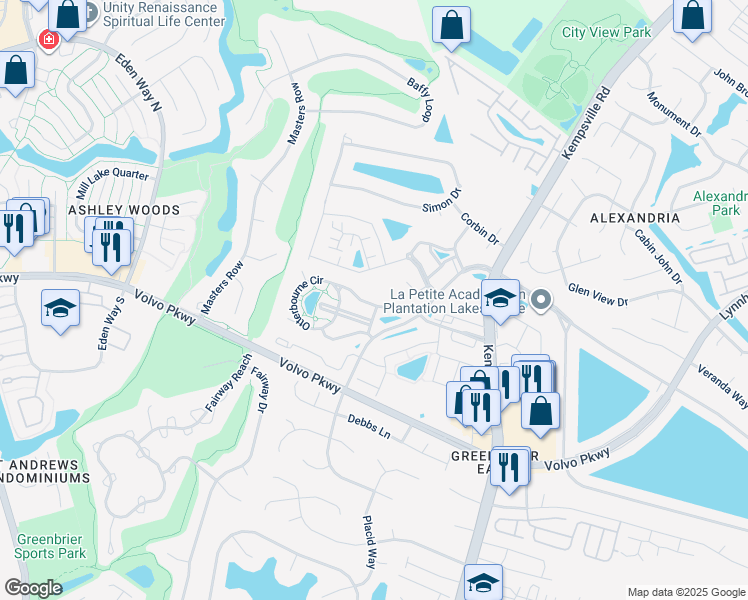 map of restaurants, bars, coffee shops, grocery stores, and more near 1524 Long Parish Way in Chesapeake