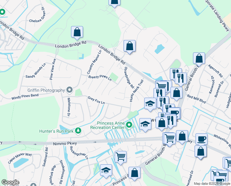 map of restaurants, bars, coffee shops, grocery stores, and more near 2360 Wilchester Glen Drive in Virginia Beach