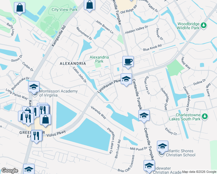 map of restaurants, bars, coffee shops, grocery stores, and more near 6029 Capital Place in Virginia Beach