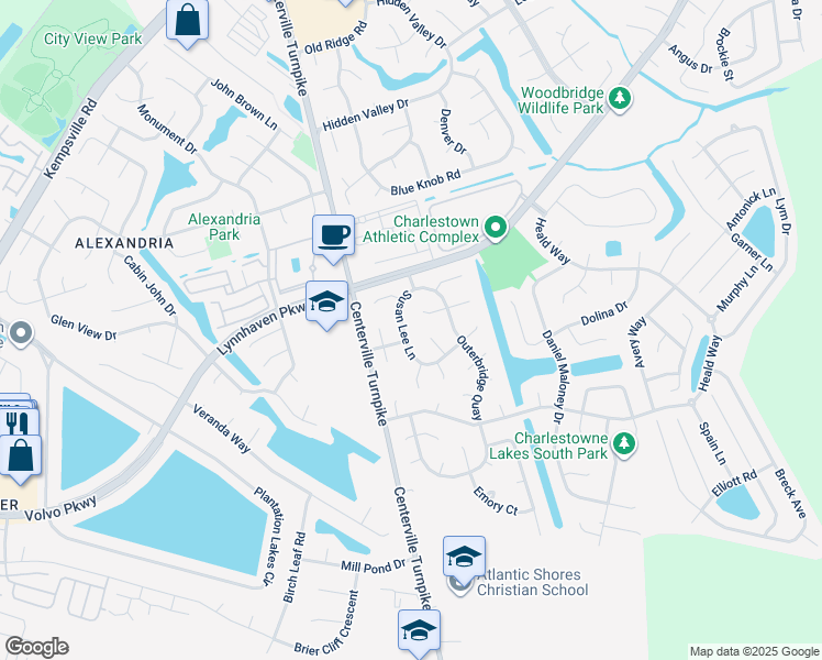 map of restaurants, bars, coffee shops, grocery stores, and more near 2053 Susan Lee Lane in Virginia Beach