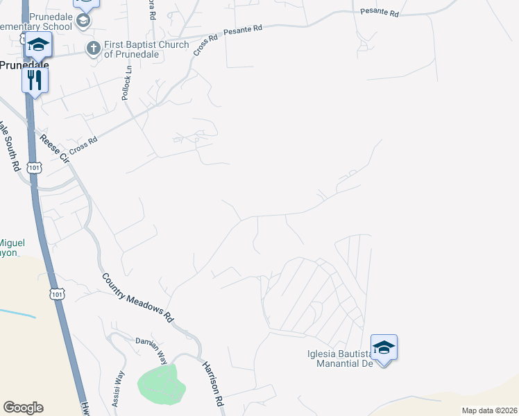 map of restaurants, bars, coffee shops, grocery stores, and more near 10321 Meadow Ridge Circle in Salinas