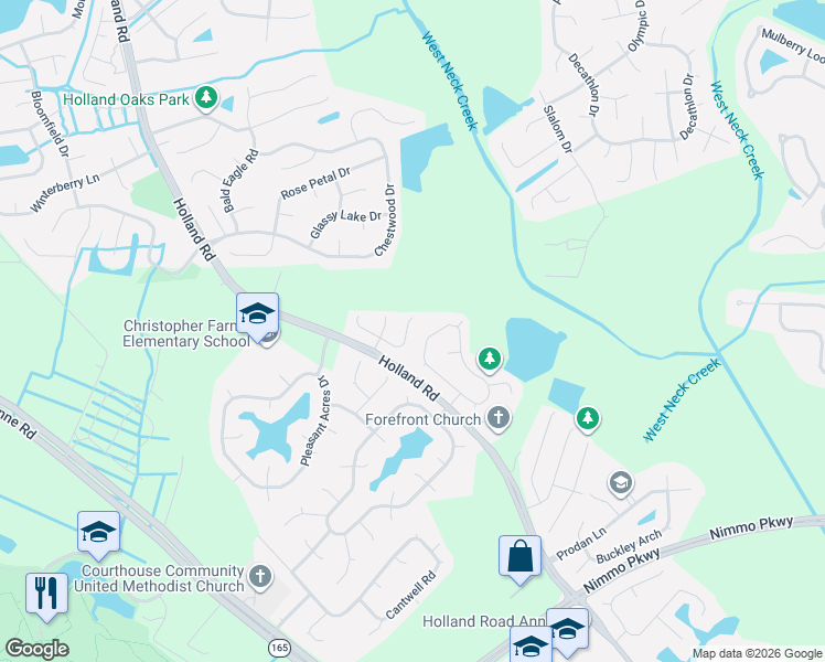 map of restaurants, bars, coffee shops, grocery stores, and more near 1813 Maple Shade Court in Virginia Beach