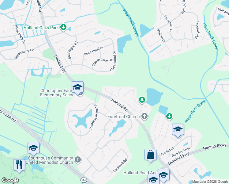 map of restaurants, bars, coffee shops, grocery stores, and more near 2128 Broadacres Court in Virginia Beach