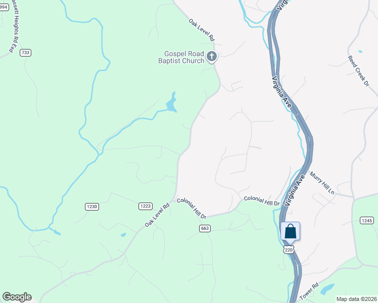 map of restaurants, bars, coffee shops, grocery stores, and more near 3850 Oak Level Road in Bassett