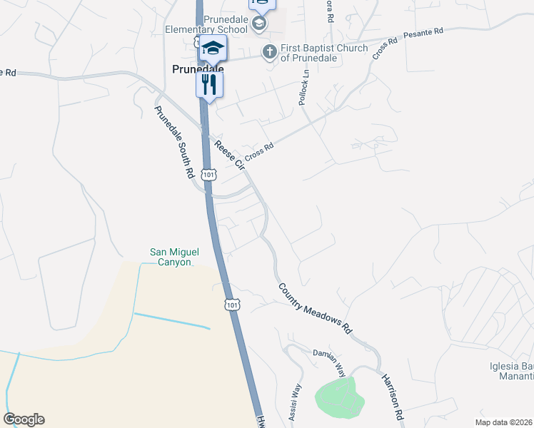 map of restaurants, bars, coffee shops, grocery stores, and more near 10255 Reese Circle in Salinas