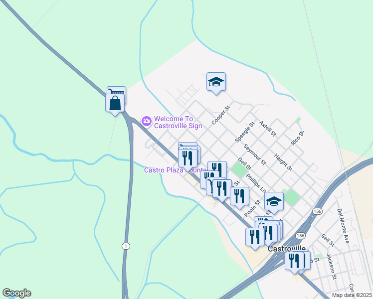 map of restaurants, bars, coffee shops, grocery stores, and more near 11120 Mead Street in Castroville