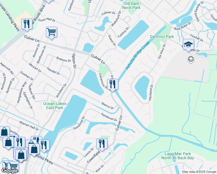 map of restaurants, bars, coffee shops, grocery stores, and more near 1008 Culver Lane in Virginia Beach
