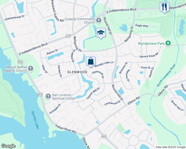 map of restaurants, bars, coffee shops, grocery stores, and more near 3809 Sterncroft Drive in Virginia Beach