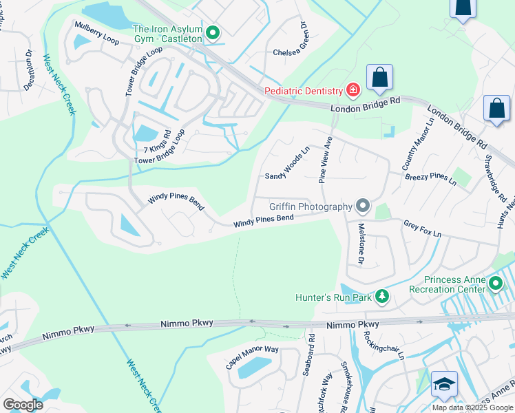 map of restaurants, bars, coffee shops, grocery stores, and more near 1960 Piney Woods Ln in Virginia Beach
