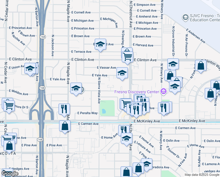 map of restaurants, bars, coffee shops, grocery stores, and more near 4735 East Weldon Avenue in Fresno