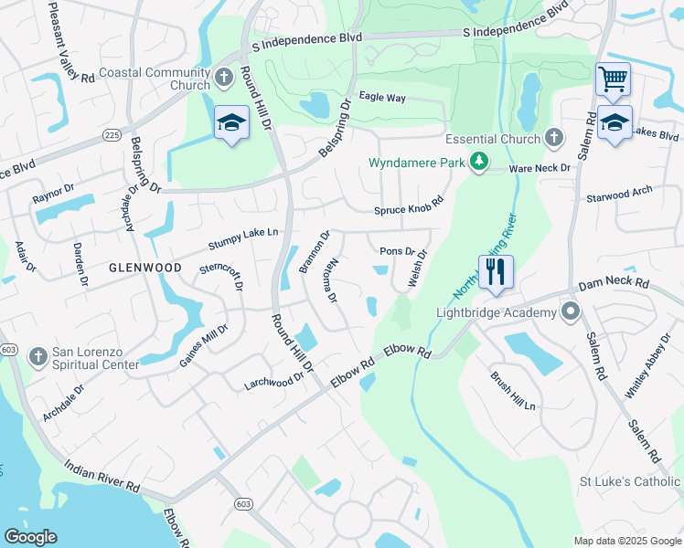 map of restaurants, bars, coffee shops, grocery stores, and more near 3628 Shipley Court in Virginia Beach