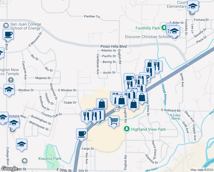 map of restaurants, bars, coffee shops, grocery stores, and more near 4505 Mediterranean Place in Farmington