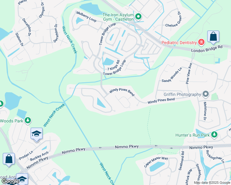 map of restaurants, bars, coffee shops, grocery stores, and more near 1900 Winterhaven Drive in Virginia Beach
