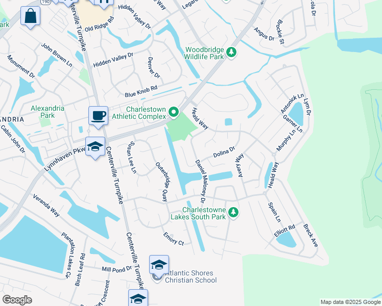 map of restaurants, bars, coffee shops, grocery stores, and more near 941 Daniel Maloney Drive in Virginia Beach