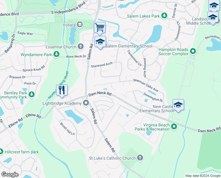 map of restaurants, bars, coffee shops, grocery stores, and more near 2109 Scotland Street in Virginia Beach