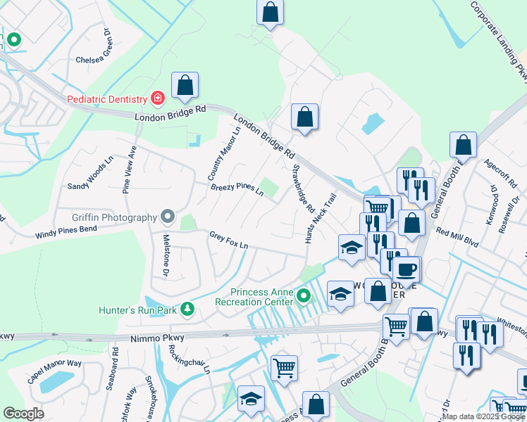 map of restaurants, bars, coffee shops, grocery stores, and more near 2236 Mansion Cross Lane in Virginia Beach