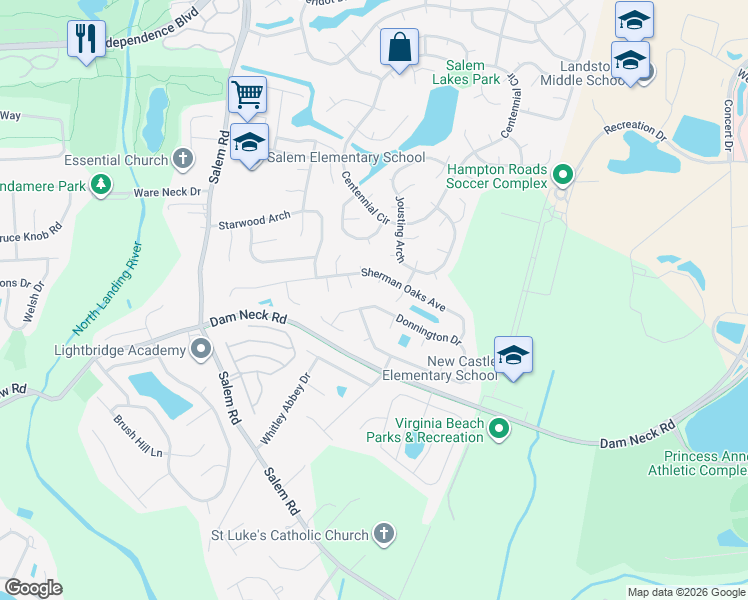 map of restaurants, bars, coffee shops, grocery stores, and more near 2109 Seabury Circle in Virginia Beach