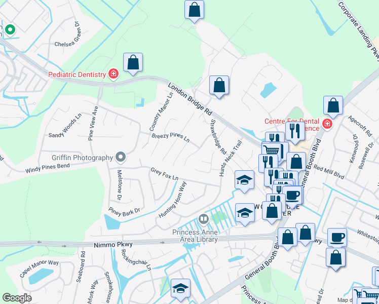 map of restaurants, bars, coffee shops, grocery stores, and more near 2236 Mansion Cross Lane in Virginia Beach