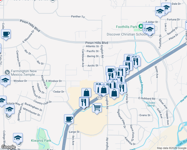 map of restaurants, bars, coffee shops, grocery stores, and more near 4511 Mediterranean Place in Farmington