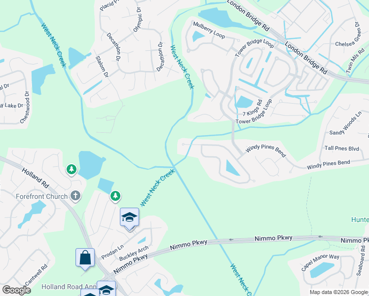 map of restaurants, bars, coffee shops, grocery stores, and more near 2720 Springhaven Drive in Virginia Beach