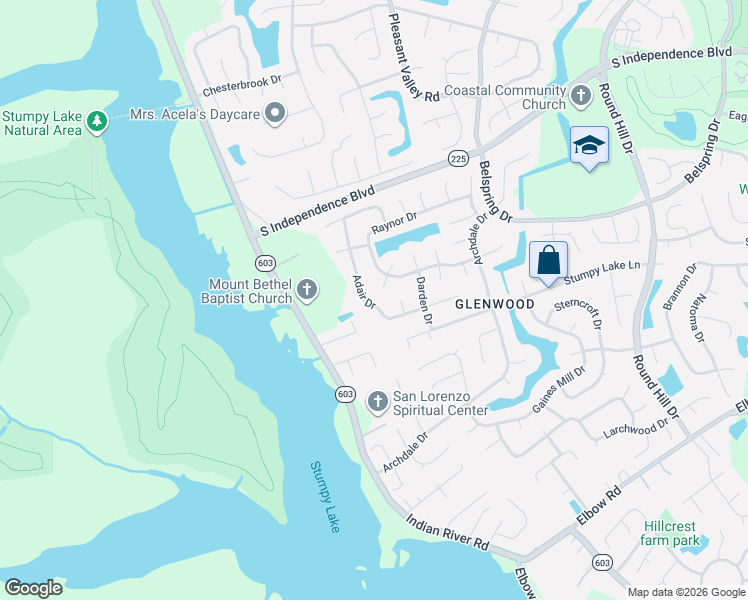 map of restaurants, bars, coffee shops, grocery stores, and more near 1286 Adair Drive in Virginia Beach
