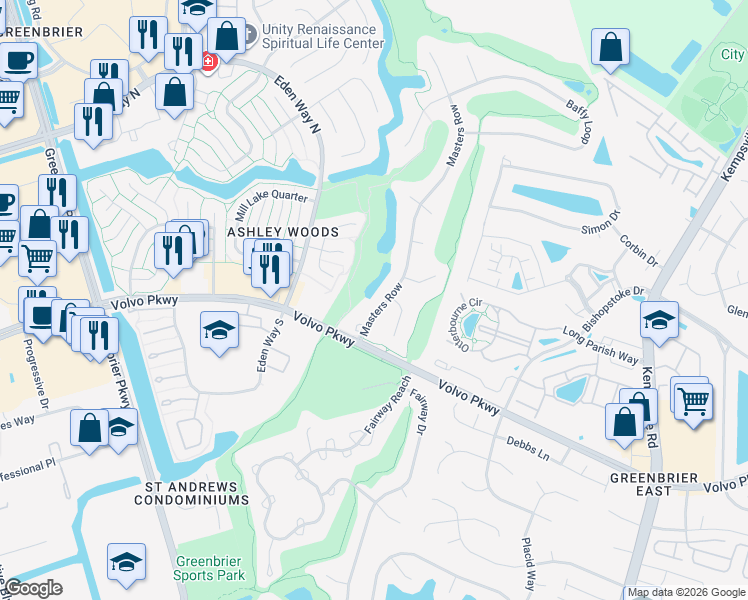map of restaurants, bars, coffee shops, grocery stores, and more near 1108 Masters Row in Chesapeake