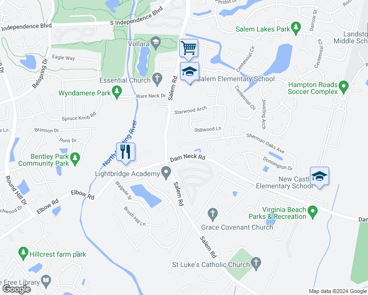 map of restaurants, bars, coffee shops, grocery stores, and more near 4081 Sherman Oaks Avenue in Virginia Beach