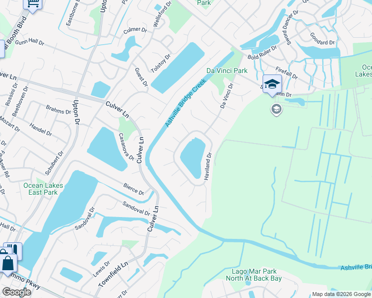 map of restaurants, bars, coffee shops, grocery stores, and more near 2013 Haviland Drive in Virginia Beach
