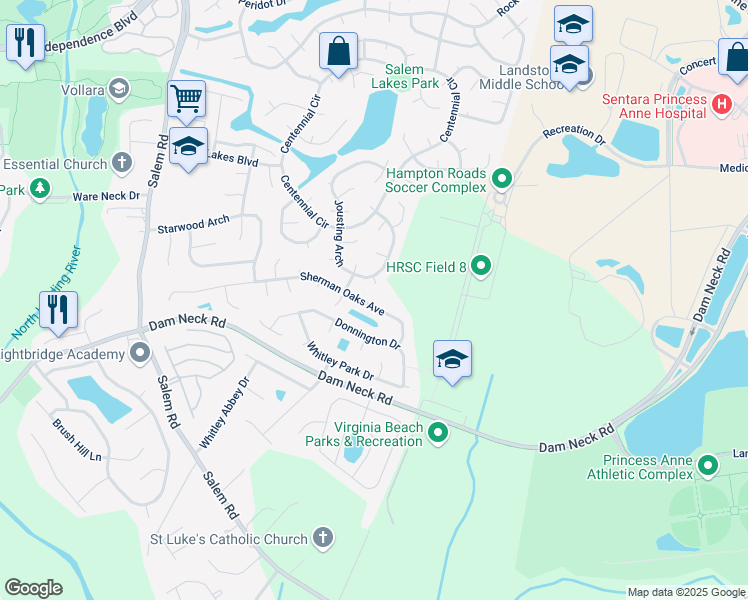 map of restaurants, bars, coffee shops, grocery stores, and more near 2008 Jessamine Court in Virginia Beach