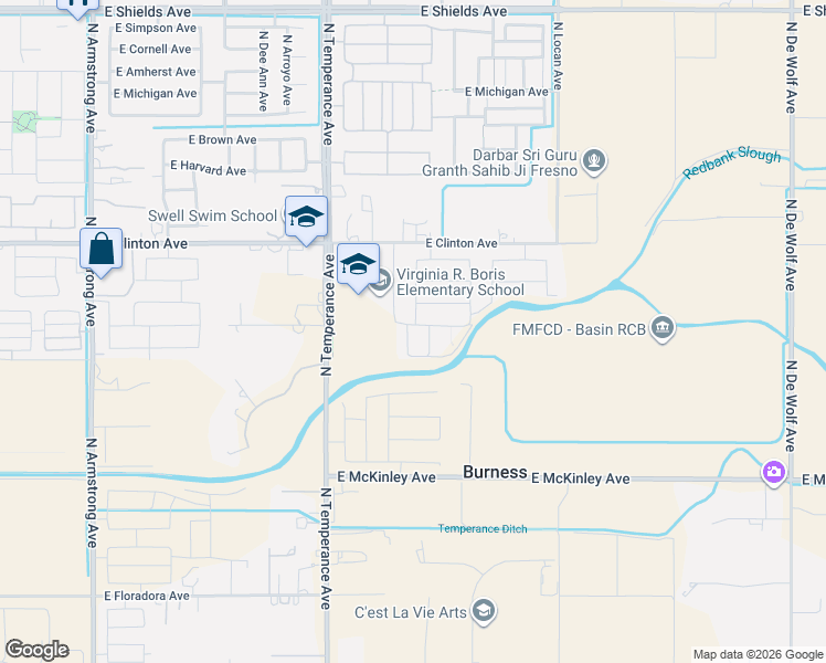 map of restaurants, bars, coffee shops, grocery stores, and more near 2307 N Janice Ave in Fresno