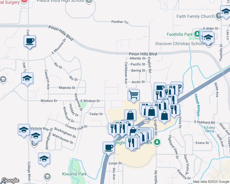 map of restaurants, bars, coffee shops, grocery stores, and more near 4212 Azalea Street in Farmington