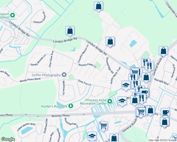 map of restaurants, bars, coffee shops, grocery stores, and more near 2255 Bartholomews Crossing in Virginia Beach