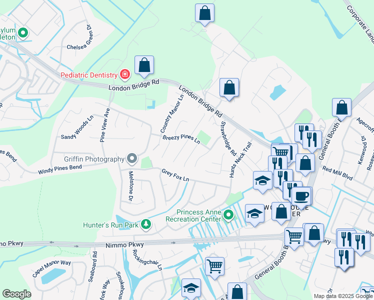 map of restaurants, bars, coffee shops, grocery stores, and more near 2255 Bartholomews Crossing in Virginia Beach