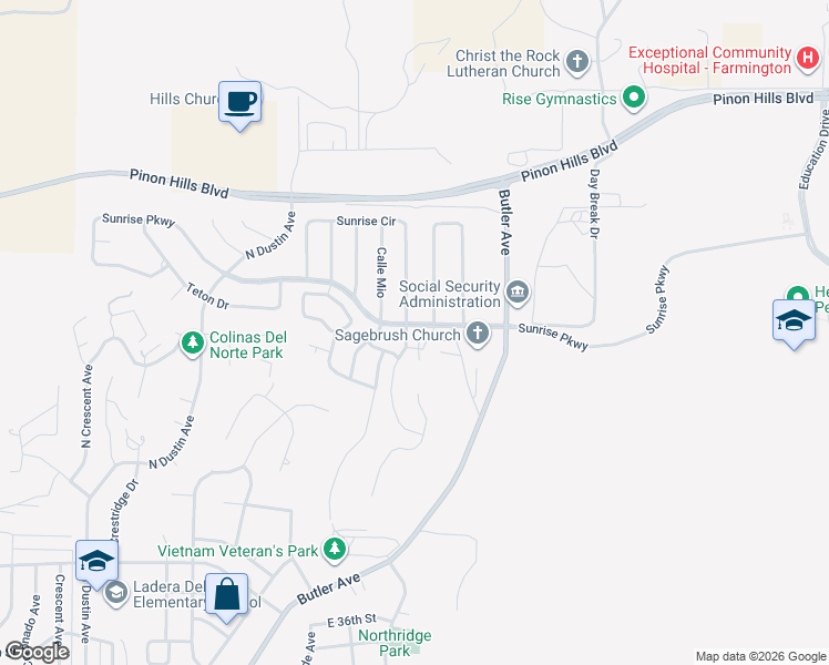map of restaurants, bars, coffee shops, grocery stores, and more near 4525 La Colina Court in Farmington