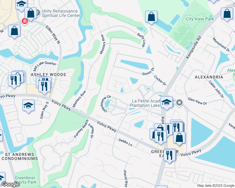 map of restaurants, bars, coffee shops, grocery stores, and more near 1401 Carrolton Way in Chesapeake