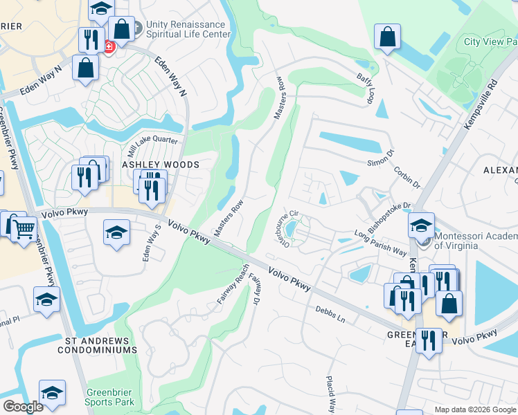 map of restaurants, bars, coffee shops, grocery stores, and more near 1307 Prestwick Court in Chesapeake