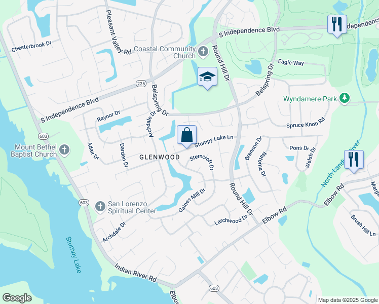 map of restaurants, bars, coffee shops, grocery stores, and more near 3817 Stumpy Lake Lane in Virginia Beach