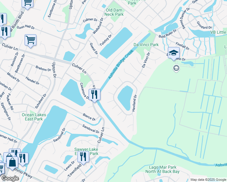 map of restaurants, bars, coffee shops, grocery stores, and more near in Virginia Beach