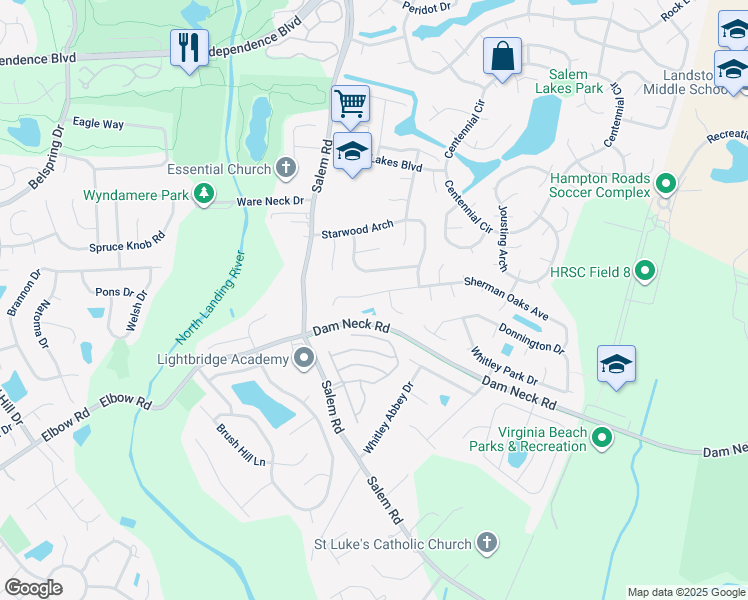 map of restaurants, bars, coffee shops, grocery stores, and more near 4049 Sherman Oaks Avenue in Virginia Beach