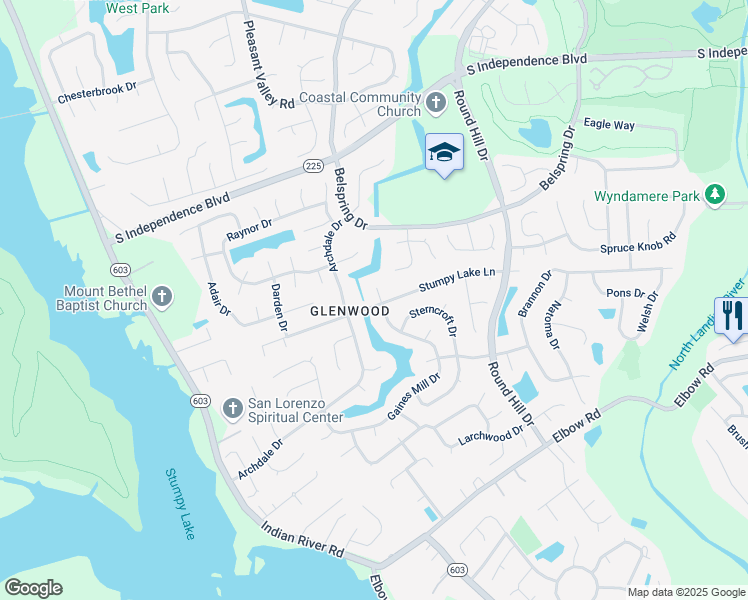 map of restaurants, bars, coffee shops, grocery stores, and more near 2417 Stumpy Lake Court in Virginia Beach