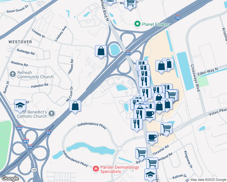 map of restaurants, bars, coffee shops, grocery stores, and more near 1509 Tintern Street in Chesapeake