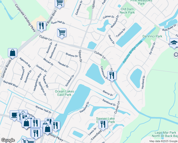 map of restaurants, bars, coffee shops, grocery stores, and more near 1988 Wellsford Drive in Virginia Beach