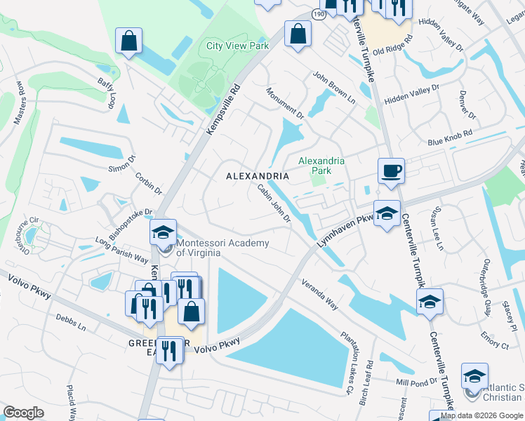 map of restaurants, bars, coffee shops, grocery stores, and more near 5913 Chain Bridge Road in Virginia Beach