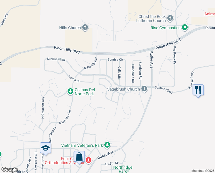 map of restaurants, bars, coffee shops, grocery stores, and more near 808 Sunrise Ct in Farmington