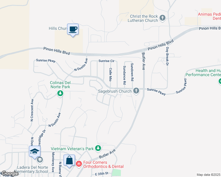 map of restaurants, bars, coffee shops, grocery stores, and more near 4512 Calle Mio in Farmington
