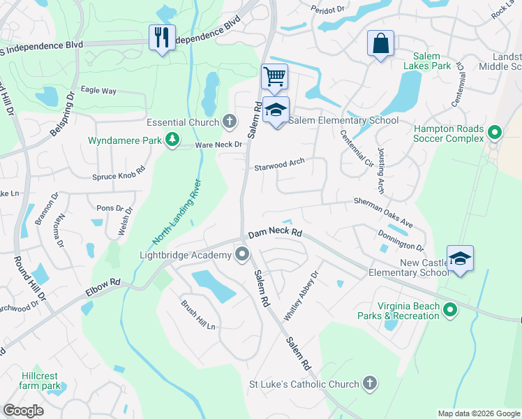 map of restaurants, bars, coffee shops, grocery stores, and more near 4076 Sherman Oaks Avenue in Virginia Beach